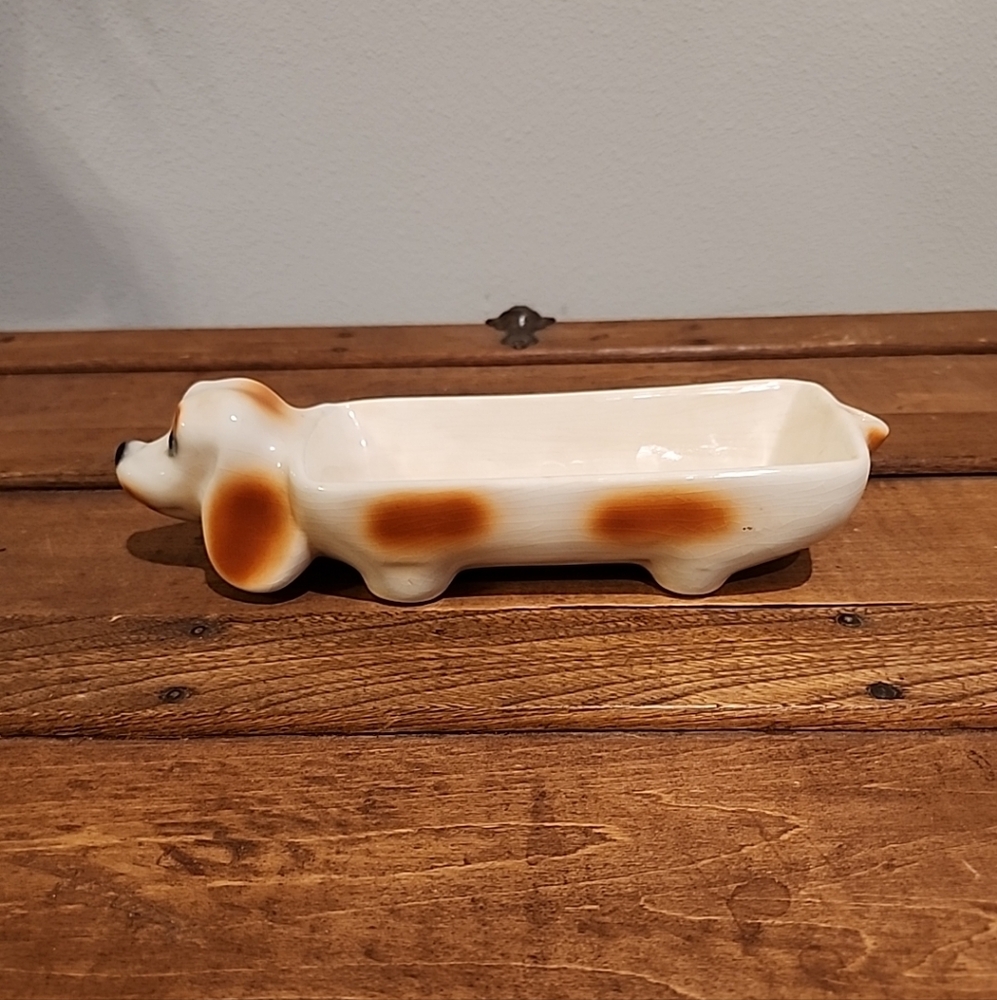 Dachshund Wiener Dog Ceramic Hotdog Dish,Trinket Jewelry Cracker Tray 9.5" Long - Picture 2 of 5
